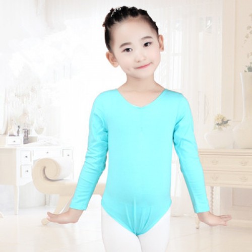 Children gymnastics bodysuits Lycra cotton long sleeves performance girl's kids ballet latin fitness sports dancing leotards